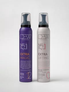 Набор косметики для волос Dew Professional Маска-мусс с лифтинг эффектом 15 в 1 + Поп-гель мусс 15 в 1 (200мл+200мл) — фото 2