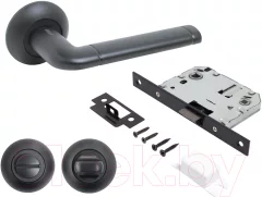 Защелка с ручками Аллюр Арт Поло BL+L7050S BL+BK-R1 BL 15150/S7050 (матовый черный) — фото 1