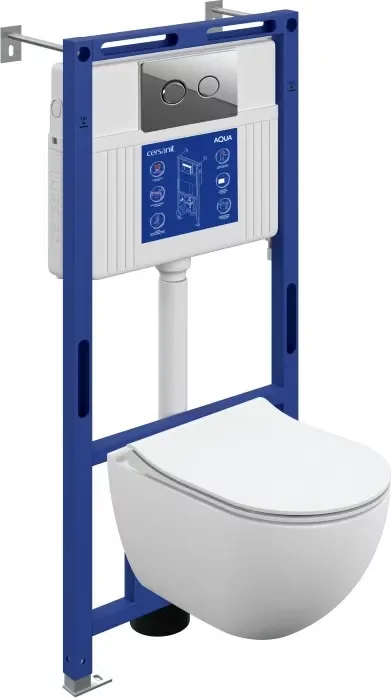 Унитаз подвесной с инсталляцией Cersanit Brasko Smart DPL EO Slim + Aqua 50 Prime P / 69319 (с кнопкой Accento Circle хром глянцевый)