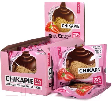 Протеиновое печенье Chikalab Клубника в шоколаде (9х60г)