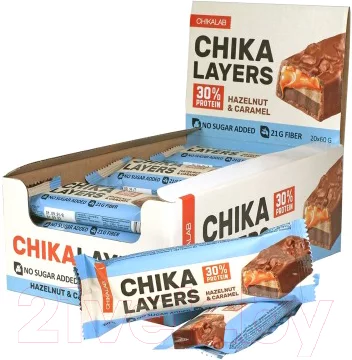 Набор протеиновых батончиков Chikalab Chika Layers Лесной орех с карамелью (20x60г)