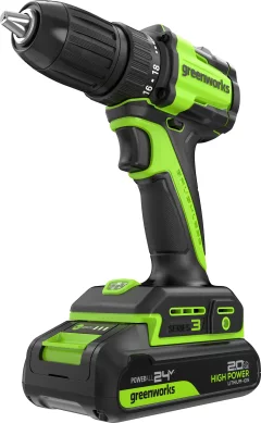 Аккумуляторная дрель-шуруповерт Greenworks DD345 бесщеточная 24V / 3708307CUC (с 2-мя АКБ 2Ач и ЗУ) — фото 1