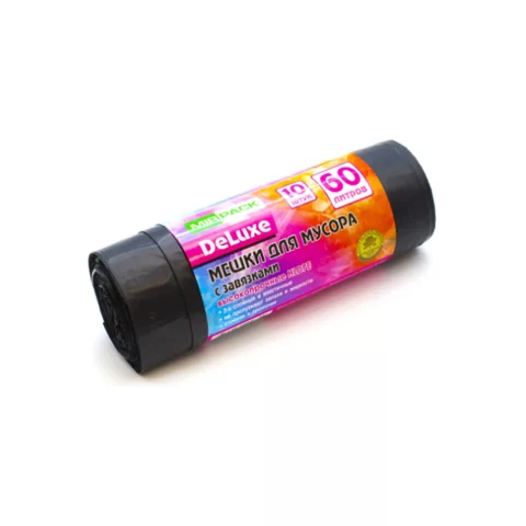 Пакеты для мусора Mirpack Deluxe 60л 35мкм / 9028285 (10шт, черный)