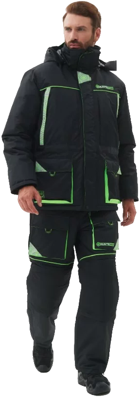 Костюм для охоты и рыбалки Huntsman Elbrus -35°C (р.48-50/170-176, черный/лайм)