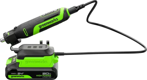 Гравер Greenworks G24RT бесщеточный 24V / 3200807CUA (с АКБ 2Ач, ЗУ, сумкой и оснасткой 52шт)