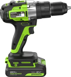 Аккумуляторная дрель-шуруповерт Greenworks GD24DD60 бесщеточная 24V / 3704107CUC (с 2-мя АКБ 2Ач и ЗУ) — фото 5