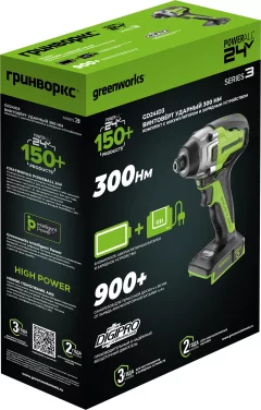 Винтоверт Greenworks GD24ID3 бесщеточный 24V / 3802807CUA (с АКБ 2Ач и ЗУ) — фото 8