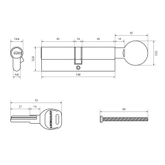 Цилиндровый механизм замка Аллюр HD FG 100-5К CP 50x50G перфорированный ключ 50, 10 (хром) — фото 2