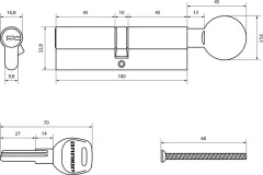 Цилиндровый механизм замка Аллюр HD FG 100-5К CP 50x50G перфорированный ключ 50, 10 (хром) — фото 10