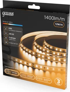 Светодиодная лента Gauss LED 2835/120 24V 10W/m 1400lm/m 3000K 8mm IP65 / 23637432010 (5м) — фото 3