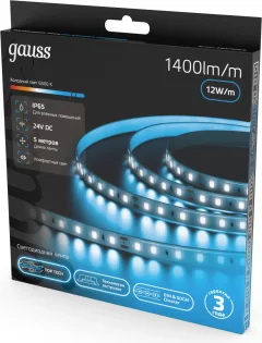Светодиодная лента Gauss LED 2835/120 24V 10W/m 1400lm/m 6500K 8mm IP65 / 23637452010 (5м) — фото 3