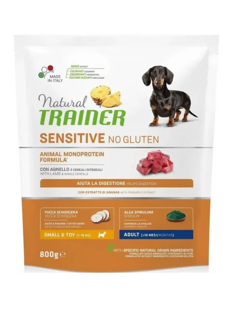 Сухой корм для собак Trainer Natural No Gluten для мелких пород с чувств. пищев. с ягненком (800г)