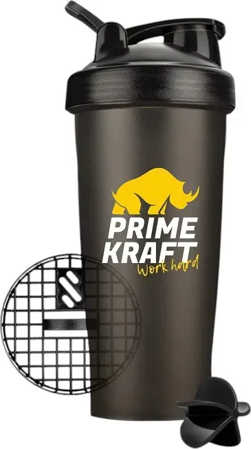 Шейкер спортивный Prime Kraft С логотипом (600мл, черный)