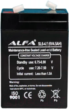 Аккумуляторная батарея ALFA battery SL6-4.5 (6V-4.5Ah) — фото 1