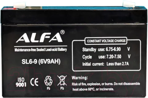Аккумуляторная батарея ALFA battery SL6-9 (6V-9Ah)