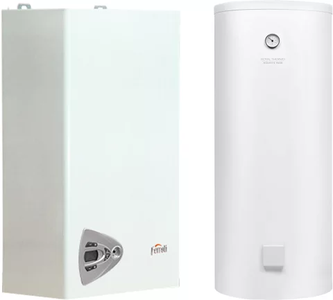 Комплект газового котла с бойлером Ferroli Vitabel HF 40 + Royal Thermo Aquatec (Inox RTWX 150) (дымоход в подарок)