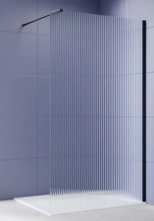 Душевая стенка Aquatek Walk in с держателем 140x200 / AQ.WI.140.2BL (черный/прозрачное рифленое стекло)