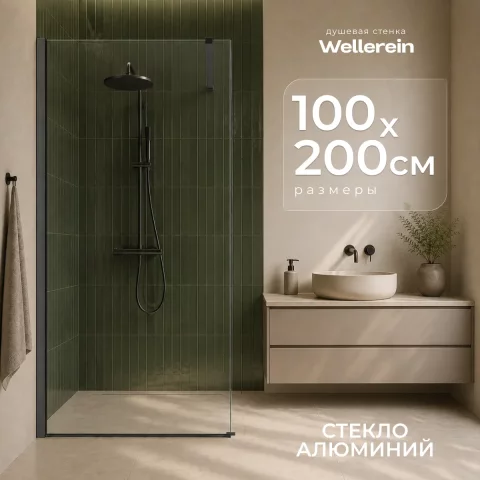 Душевая стенка Wellerein Walk-In WRT-W8MB100 (100x200, прозрачный/черный)
